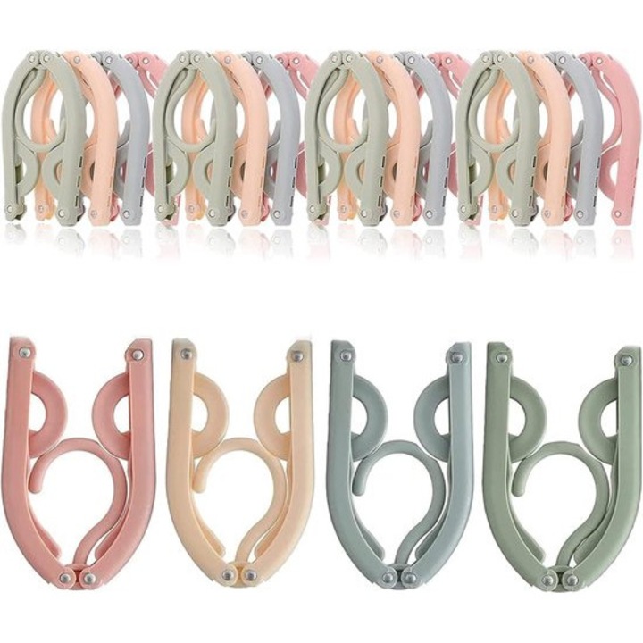 Set 12 umerase pliabile pentru haine, plastic ABS, design antiderapant, multicolor