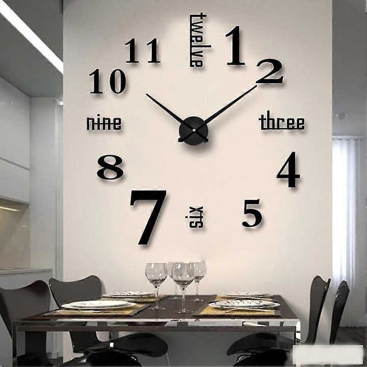 Ceas decorativ 3D, 60-120 cm, functie silentioasa, design modern, set inclus