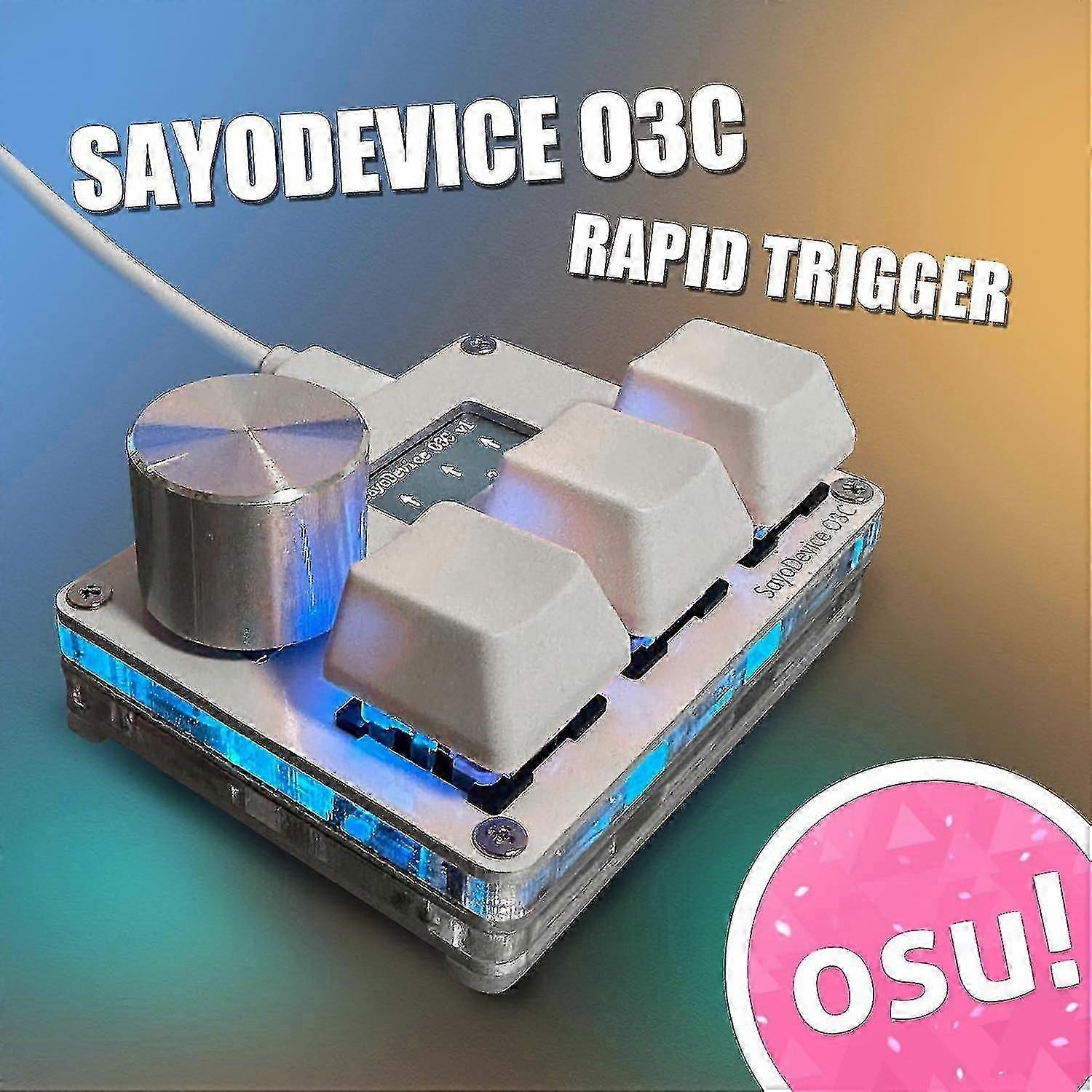 Tastatura O3C SayoDevice cu comutatoare magnetice, ecran color IPS, alb ...