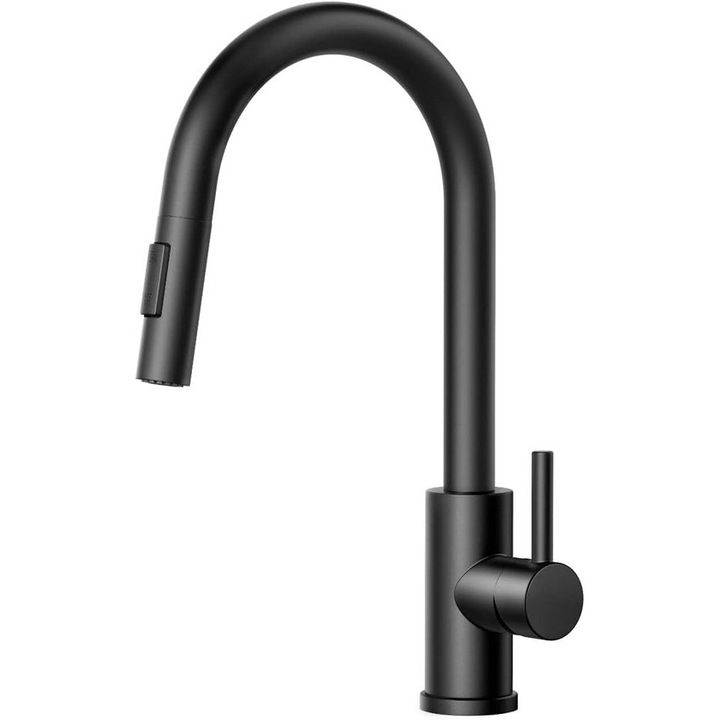 Baterie sanitara cu dus retractabil, 360° rotire, design modern, neagra, instalare rapida