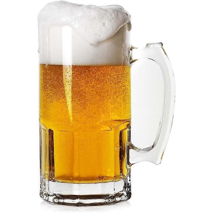 Pahar de bere din sticla, 35 uncii, set de 2, cu maner, ideal pentru Oktoberfest, multicolor