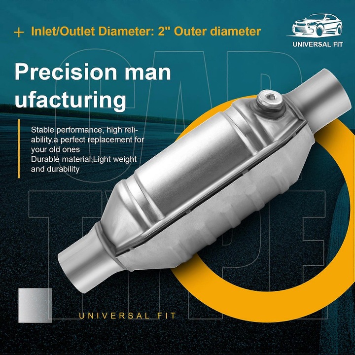 Convertor catalitic universal, 2 inch, 13 inch lungime, inox, cu port O2