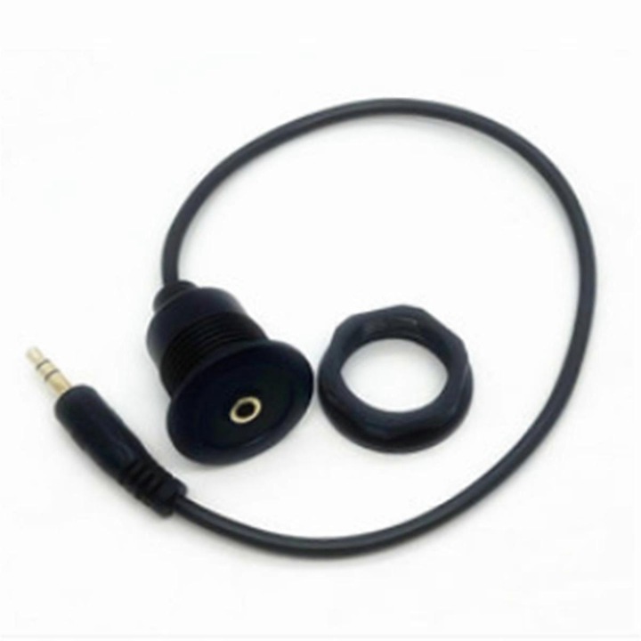Conector audio 3.5mm, montare pe panou, cablu scurt, plastic, 22.5mm