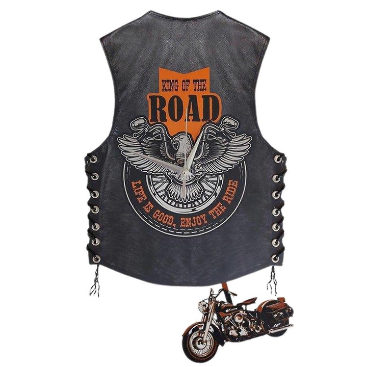 Ceas de perete pendul, motocicleta, 12.5x23.5x0.3cm, din lemn, set decorativ