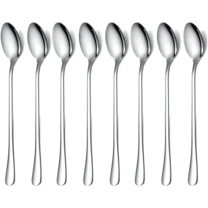 Set de 8 linguri lungi K0443-emagCJ-55550, din otel inoxidabil, 19,5 cm, finisaj lucios, rezistente la masina de spalat