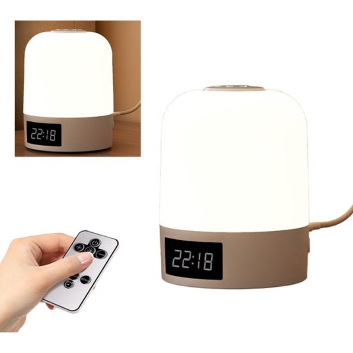 Lampa de veghe multifunctionala, 3 culori, telecomanda, alb, 8x8x10.9cm