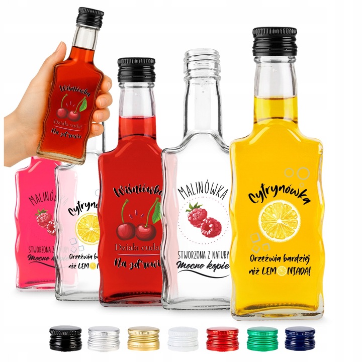 Set de Sticle de Sticla Cu Etichete, SuperButelki, Val, 200 ml, Ideale Pentru Vin, Lichioruri, Bauturi, Clasice si Elegante, Inaltime 18.5 cm, Latime 6 cm, Multicolor, 5 Bucati