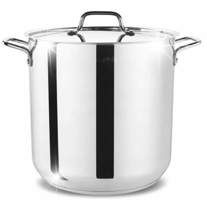 Oală inox Grunberg, 32 cm, 25 l, cu capac inox, 3 straturi metalice