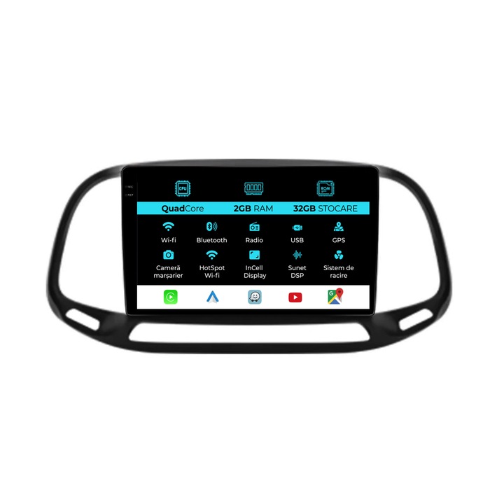 Dedikált navigáció Fiat Doblo (2015-2019), 9 hüvelykes, 2 GB RAM, 32 GB tárhely, Carplay