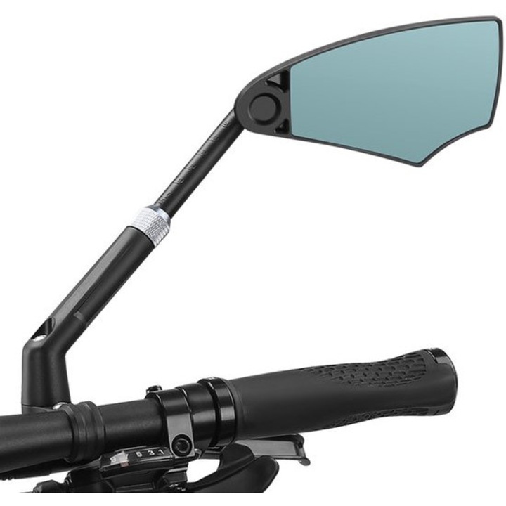 Oglinda bicicleta, retractabila, rotativa 360°, suprafata mare din sticla, compatibila cu ghidon de 20-23mm