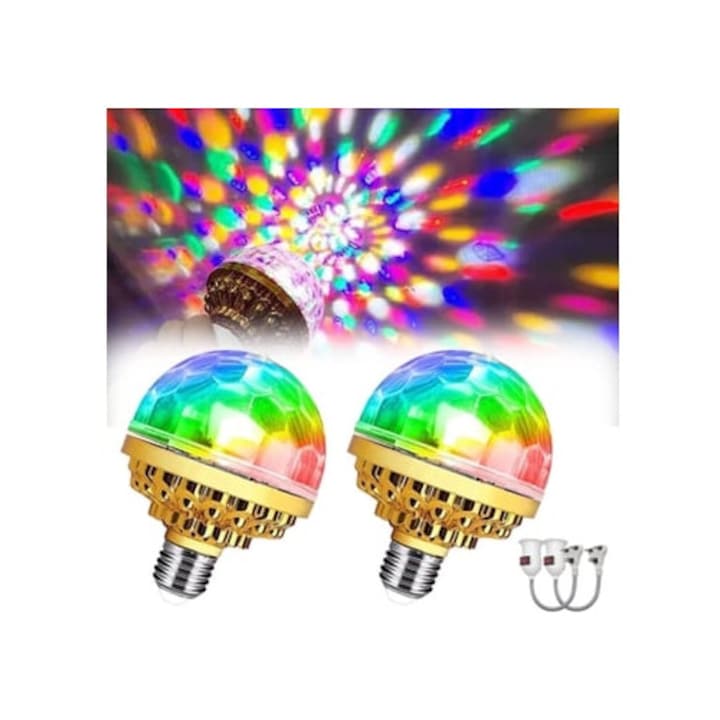 Set 2 lumini disco colorate, becuri LED RGB, pentru petreceri