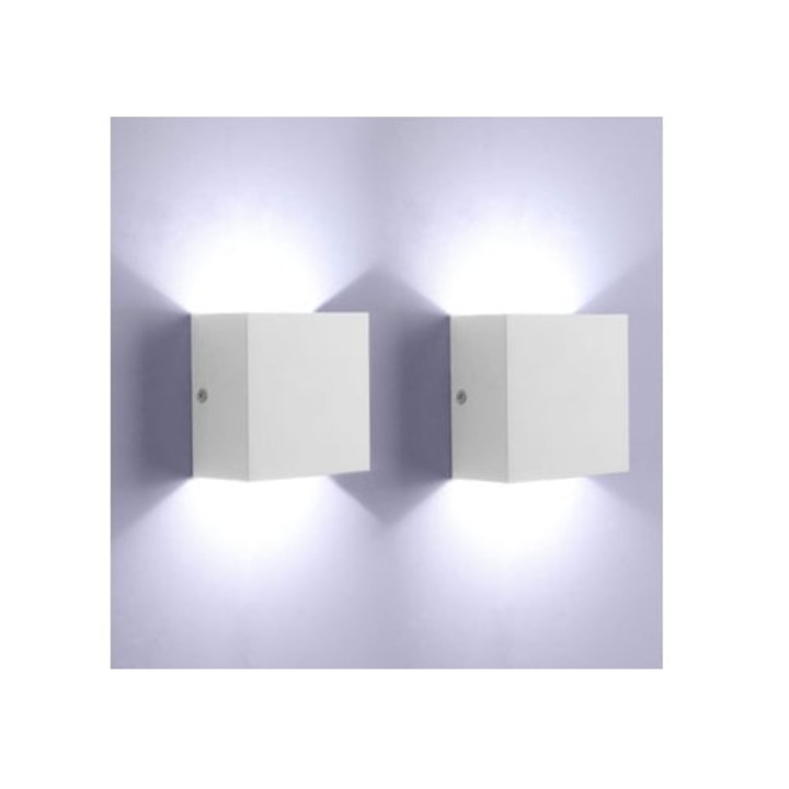 Set 2 aplice LED interior, 6W, aluminiu, alb rece, pentru living sau dormitor