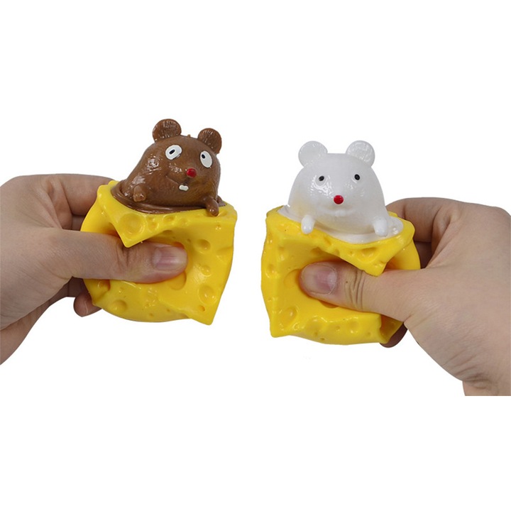 2 db interaktív Squeeze egér sajt játék, fehér/barna, 4.5x4.5x4.5cm