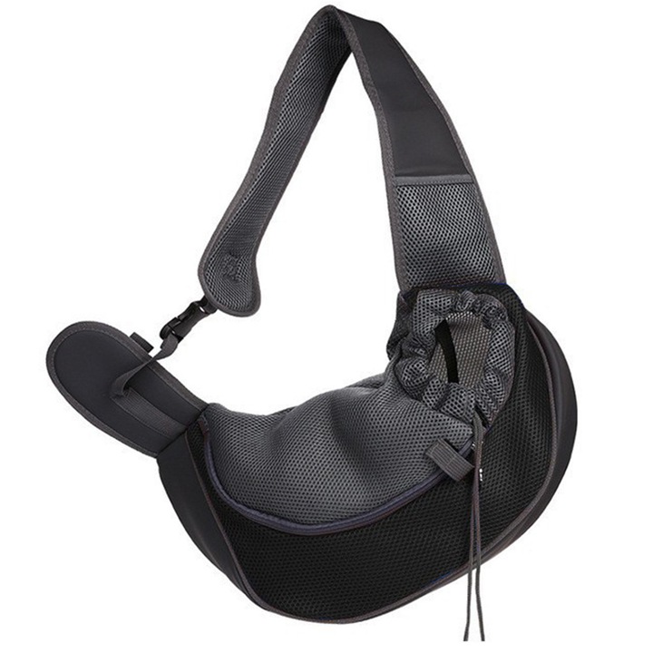 Geanta transport pentru animale, 42x26cm, material mesh respirabil, curea ajustabila antiderapanta, neagra, set