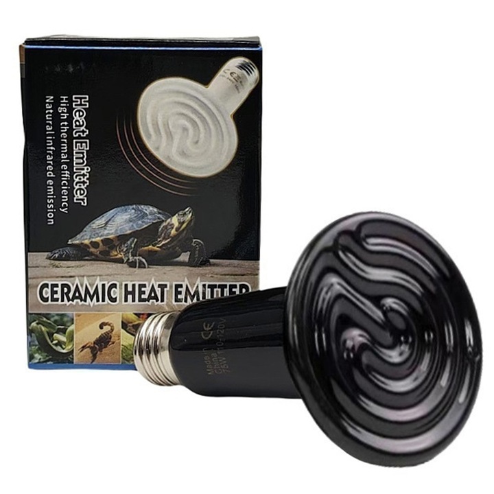 Incalzitor ceramic pentru reptile, 50W, fara lumina, 10x7.5x5 cm, negru, set