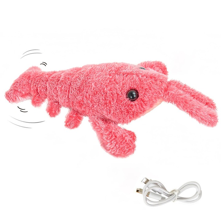 Interaktív macskajáték, újratölthető homár, 25x14x4 cm, rózsaszín, USB kábellel