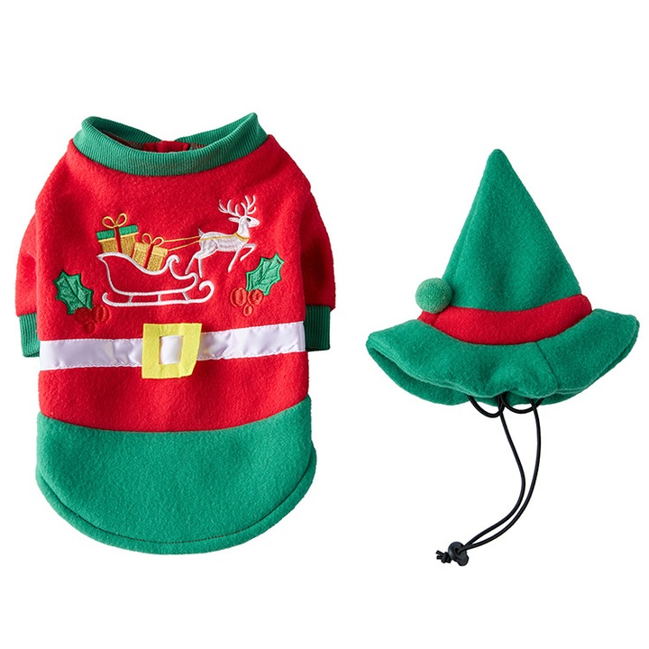 Costum de Craciun pentru animale de companie, rosu si verde, L, 9-11 catties