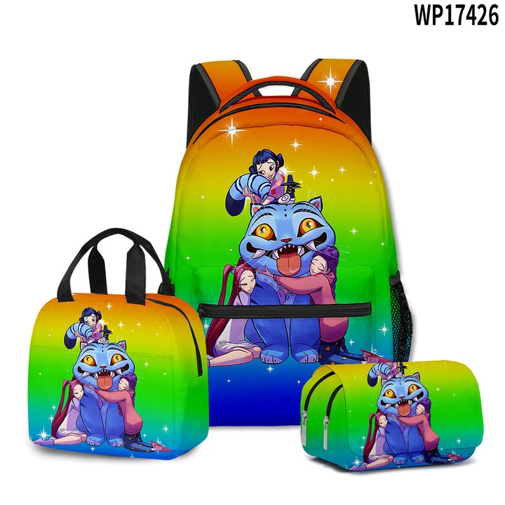 Ghiozdan student K-POP Demon Hunters, set 3 piese (ghiozdan + geanta pranz + etui), Stil 2