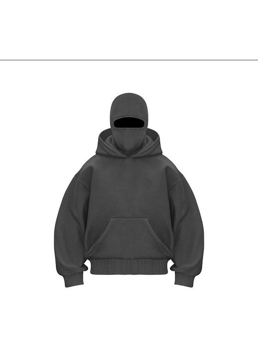 Férfi pulóver, dupla kapucni, szélálló, szürke, meleg anyag, XL méret