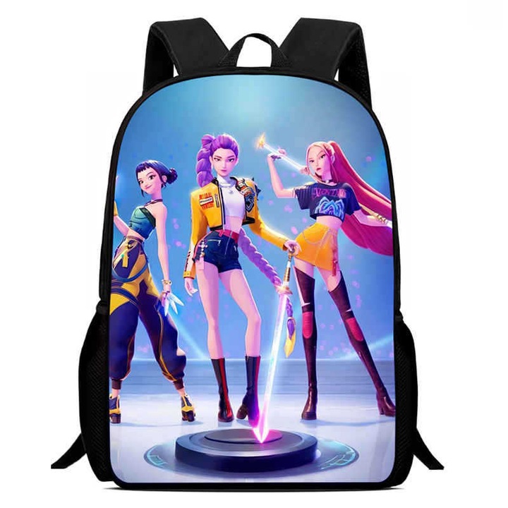 Ghiozdan student cu imprimeu Kpop Demon Hunters, capacitate mare, multicolor