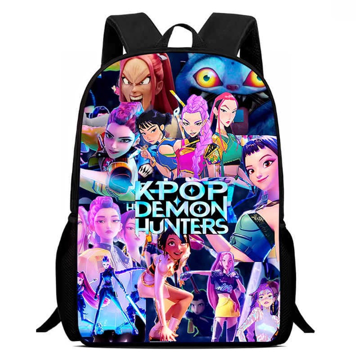 Ghiozdan student cu imprimeu Kpop Demon Hunters, capacitate mare, multicolor