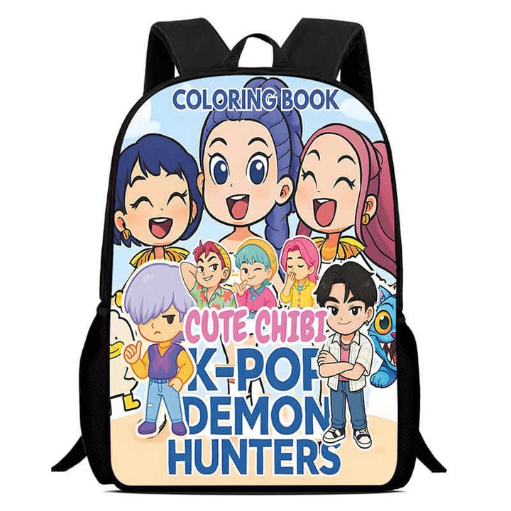 Ghiozdan cu imprimeu Kpop Demon Hunters, capacitate mare, multicolor