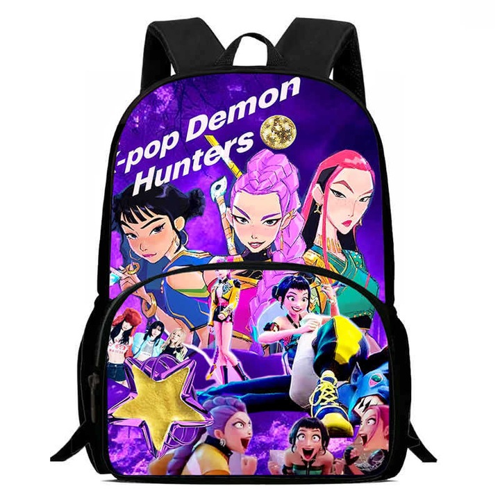 Ghiozdan cu imprimeu Kpop Demon Hunters, capacitate mare, multicolor
