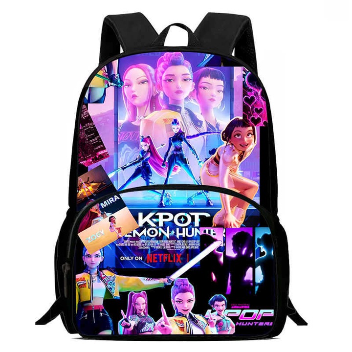 Ghiozdan cu imprimeu Kpop Demon Hunters, capacitate mare, multicolor