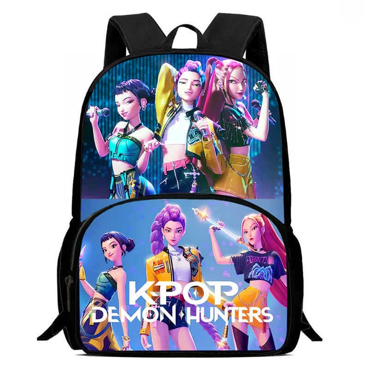 Ghiozdan cu imprimeu Kpop Demon Hunters, capacitate mare, multicolor