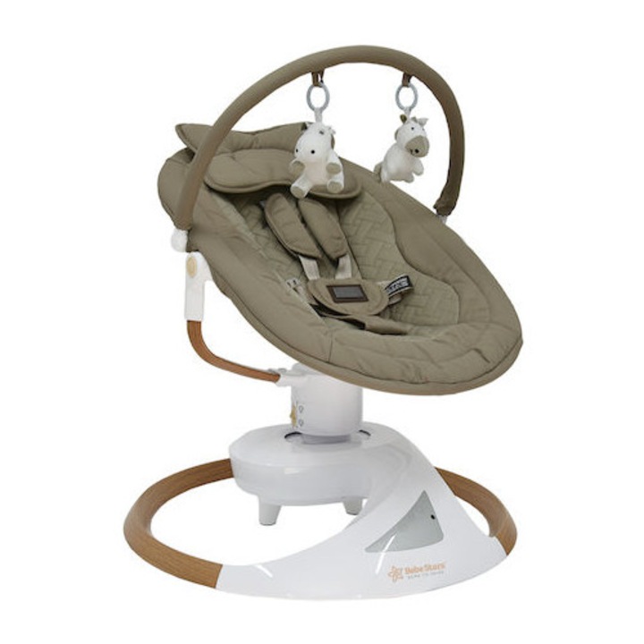 Leagan si balansoar 2 in 1 Bebe Stars, 6 moduri de leagan, 5 viteze, bej, pentru bebelusi pana la 12 kg