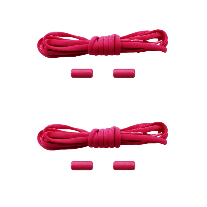 Set de 2 perechi de sireturi elastice pentru pantofi, model lazy, profil semicircular, fara noduri – roz intens, 100 cm, se intinde pana la 2 m, potrivite pentru toate marimile