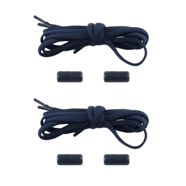 Комплект от 2 чифта еластични връзки за обувки, модел "мързелив", полукръгъл профил, без възли – тъмносин (морски), 100 см, разтяга се до 2 м, подходящи за всички размери