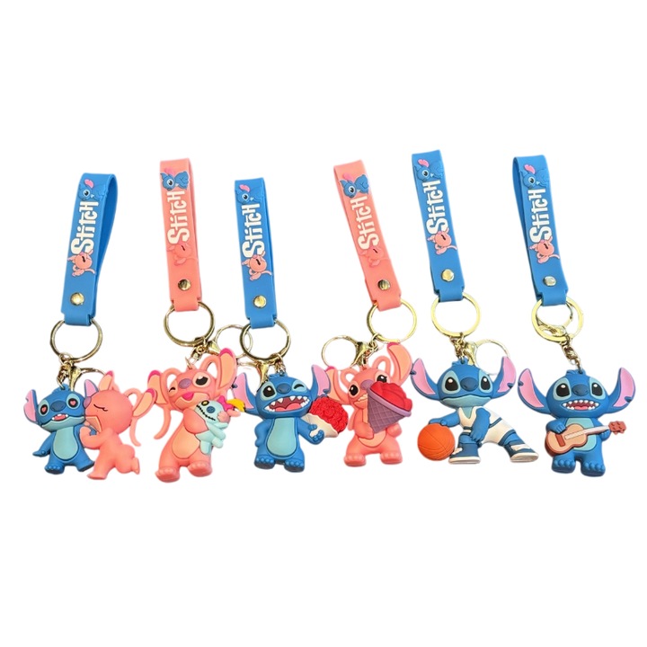 6 darab narancssárga Stitch kulcstartó, iskolatáska akasztó, kis ajándék szett