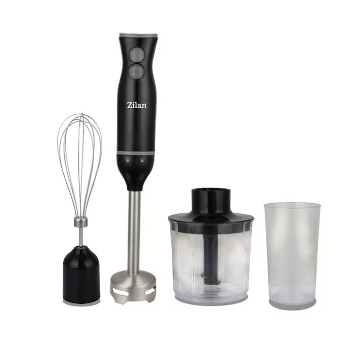 Mixer de bucatarie vertical, 250W, 2 viteze, cu pahar de 700ml si lame din otel inoxidabil, cu pahar gradat, tel si recipient pentru tocat Zilan