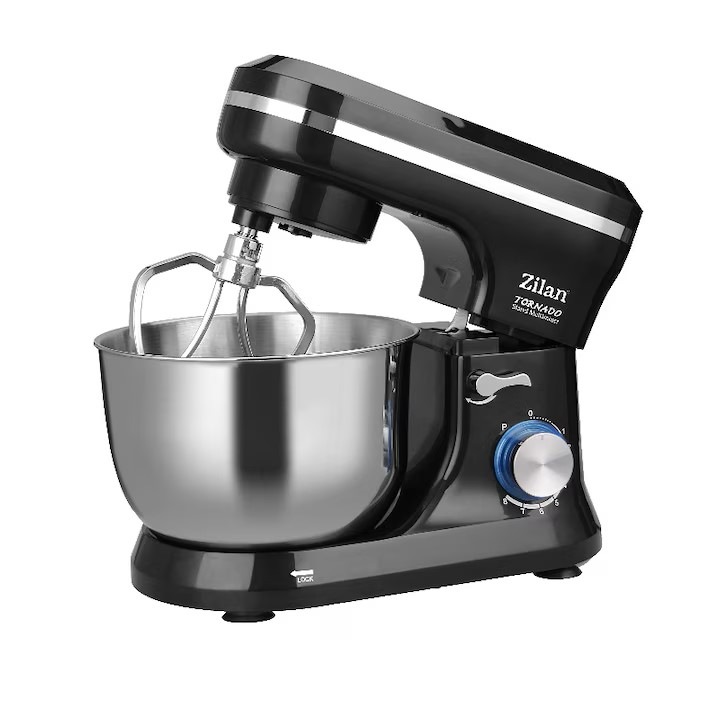 Mixer Zilan cu bol inox, 1000W, 8 viteze, design modern negru, capacitate 4.5L