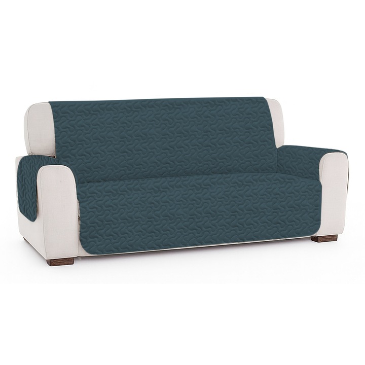 Калъф за диван 3 места тип капитонирана покривка ултразвукова, NufJoy®, 190x200 см, със странични части 55x62 см, Реверсивен, Защита от петна и износване, Устойчив микрофибър, Тъмно синьо