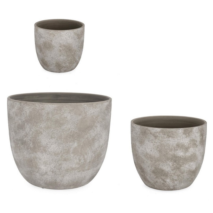 Set 3 ghivece flori teracota gri Hector Ø20x17,5h; ø30x25h; ø40x32,5h