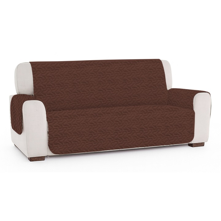 Калъф за диван 3 места тип капитонирана покривка ултразвукова, NufJoy®, 190x200 см, със странични части 55x62 см, Двулицев, Защита от петна и износване, Устойчив микрофибър, Кафяв