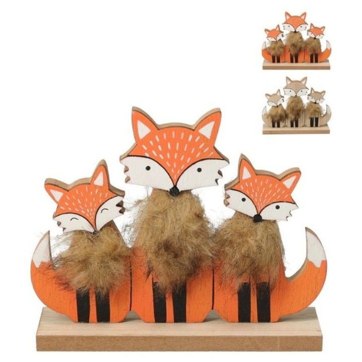 Figurina decorativa din lemn, DomoDomo, vulpe, 16x13cm, stil rustic, portocalie/beige