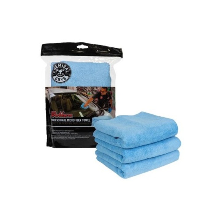 Lavete aplicatoare soft albastre din microfibra ChemicalGuys Workhorse Premium Applicator, 3 buc
