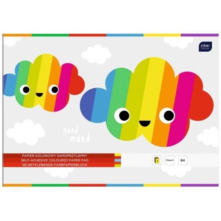 Interdruk színes öntapadós papír, 8 szín, 170g/m2, 34x23,5cm