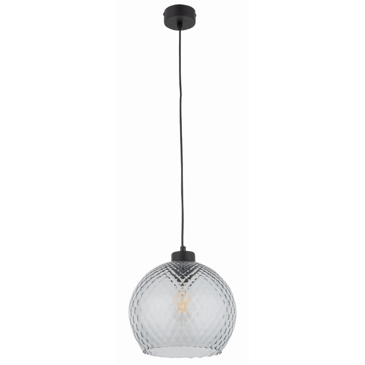 Pendul suspendat TK-Lighting Devon 1xE27 170cm negru cu abajur din sticla grafit, design minimalist