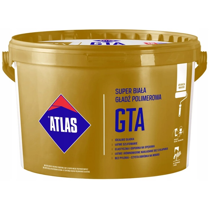 Glet polimeric Atlas GTA 18 kg, albă, aplicare manuală sau mecanică, rezistentă la crapaturi