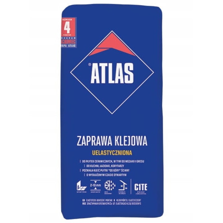 Гъвкаво лепило за керамични плочки ATLAS 25 кг, устойчиво на замръзване, за вътрешно и външно приложение
