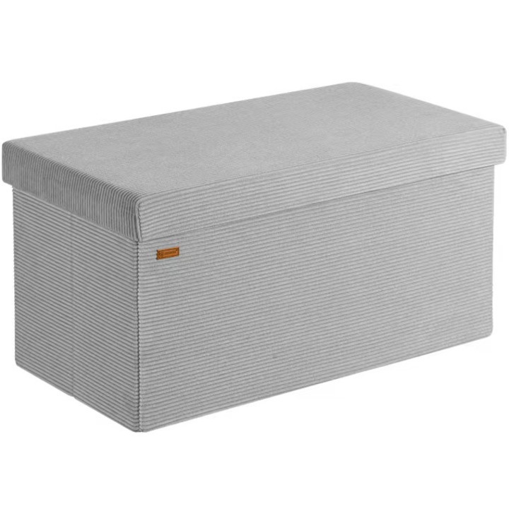 Banca cu spatiu de depozitare Casaria, 76x38x38cm, 100 l, pliabila, catifea reiata, MDF, Gri