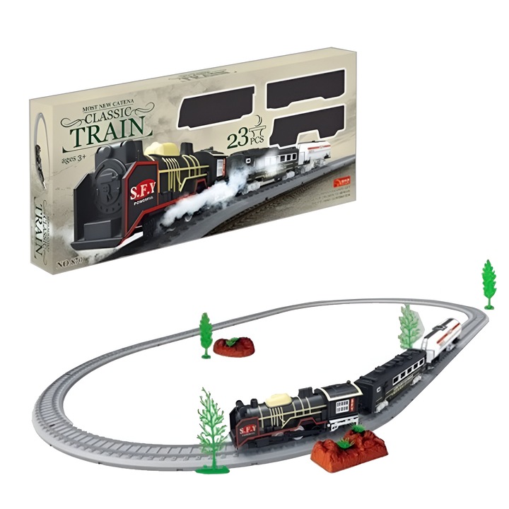 Set trenuleț electric ANGMAD 23 piese, sunete autentice, design multicolor, 3+ ani