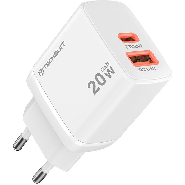 KF2354724 Duonix20W USB-A + USB-C Kettős utazó töltő 20W Fehér