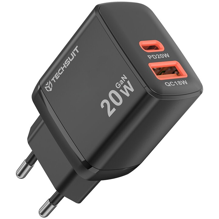 KF2354723 Duonix20W USB A + USB C Kettős utazótöltő 20W Fekete