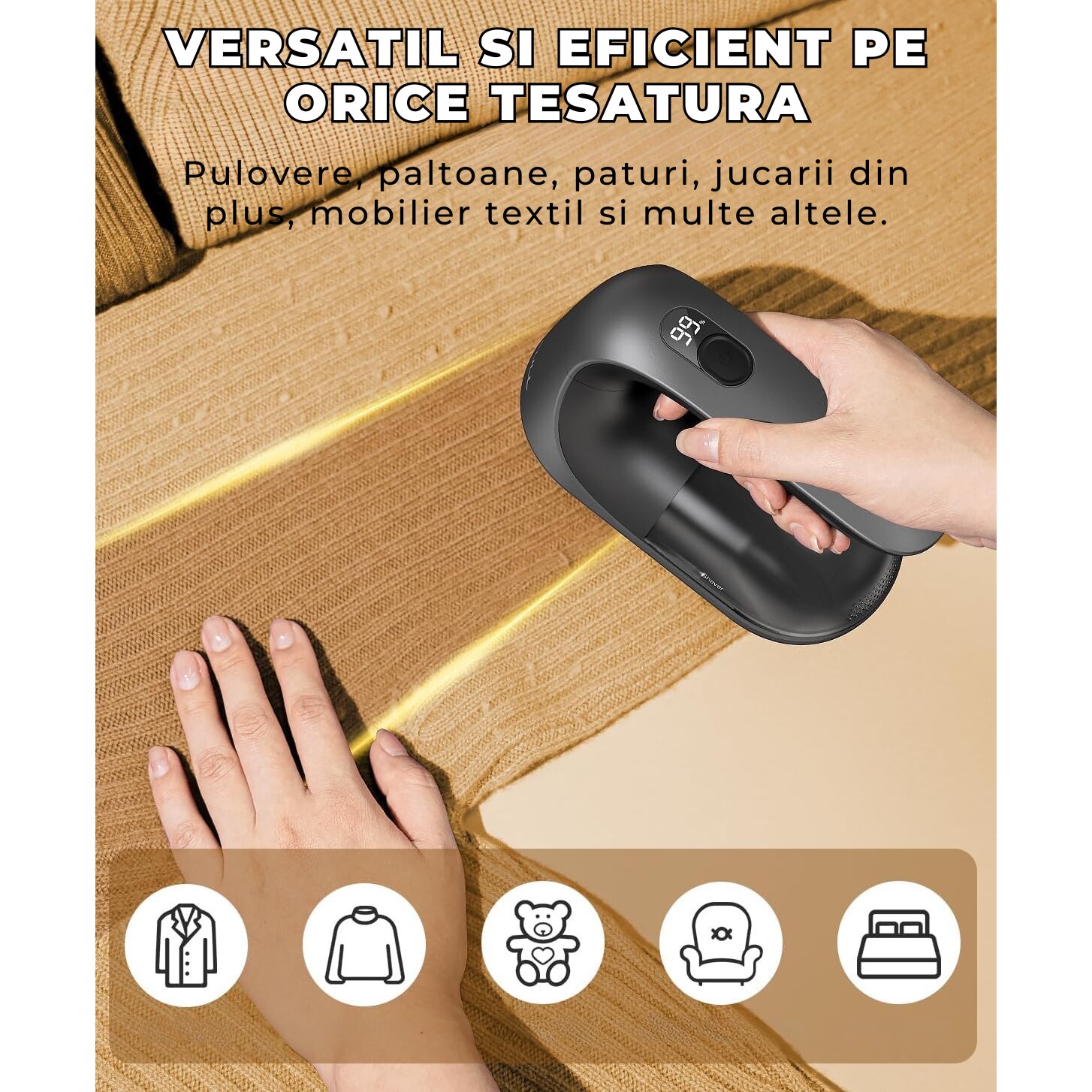 Aparat Electric de Curățat Scame SWEETFULL S10, 7 cm, Aspirare Integrată, Reîncărcabil USB-C