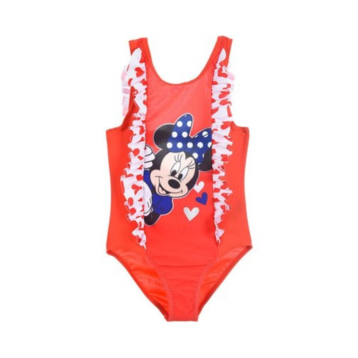 Costum baie intreg cu 2 volane Minnie Mouse 34731, Rosu